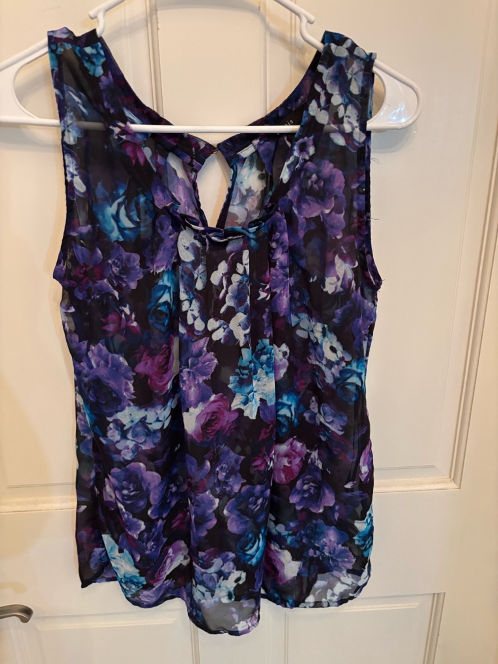 Floral Sleeveless Sheer Blouse- Purple Multi